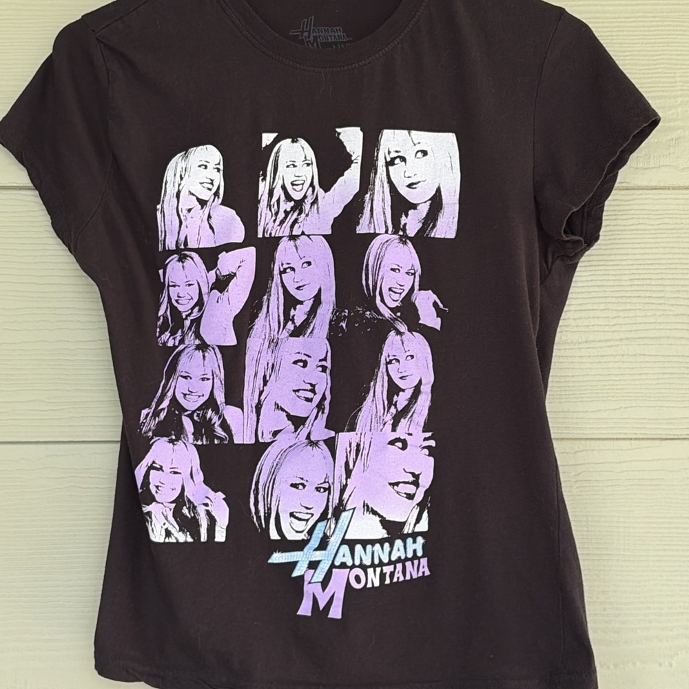 Disney Hannah Montana Y2K Black Crewneck Miley Cyrus Graphic Tee Shirt Juniors L - Picture 2 of 5